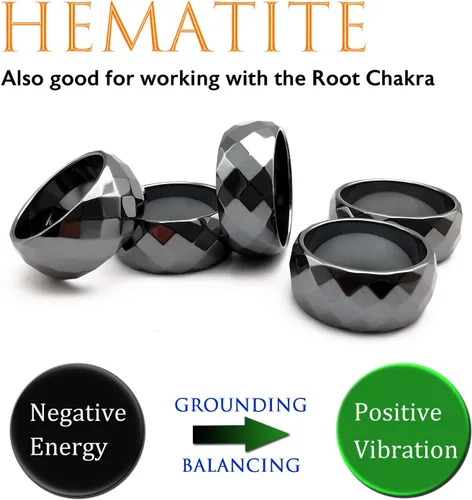 Vista 10 de Morchic - Anillos unisex de piedras de hematita, para equilibrar ansiedad, chakra raíz, (paquete de tamaños mixtos)
