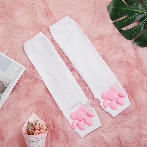 Vista 4 de Lindos guantes de pata de gato, Kawaii Cat Cosplay Kawaii Soft 3D Toes Frijoles sin dedos de gato garra pata pata Pad Sleeve