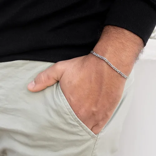 Vista 3 de Pulsera bizantina de plata de ley 925 para hombres y mujeres, pulsera de cadena de mano de eslabones oxidados que no se deslustra, 0.087 in, 8