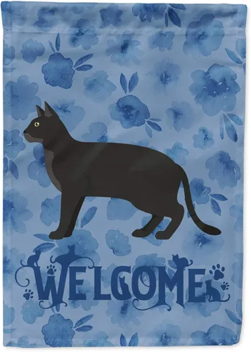 Vista 289 de Caroline's Treasures CK4813CHF - Bandera de bienvenida con gato abisinio azul, manga grande, para porche, para colgar en la pared, poliéster