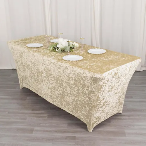 Vista 5 de Efavormart Cubierta de Mesa Rectangular Ajustada Elástica de Terciopelo Aplastado Beige de 6 pies
