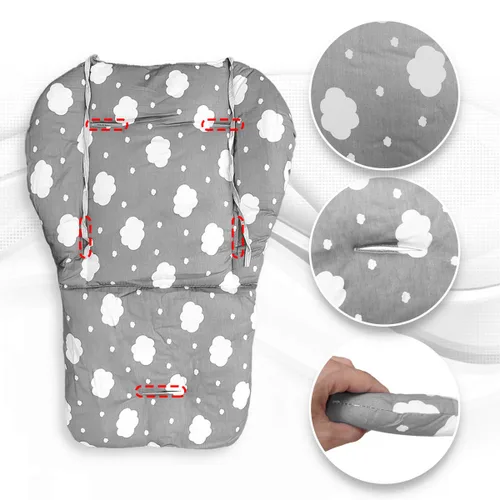 Vista 4 de Twoworld Cojín para asiento de silla alta para bebé, resistente y correas para silla alta (arnés de 5 puntos), 1 traje (nubes grises)
