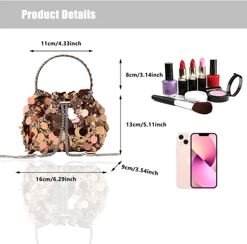 Vista 3 de pfoosnd Bolso de mano de noche con lentejuelas brillantes para mujer, bolso cruzado con purpurina para noche, boda, fiesta, baile de graduación