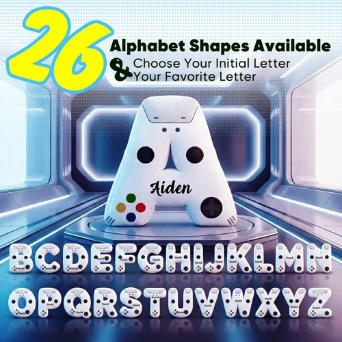 Vista 2 de Almohada personalizada con letras del alfabeto con control personalizado, nombre personalizado e inicial, cojín decorativo de felpa suave