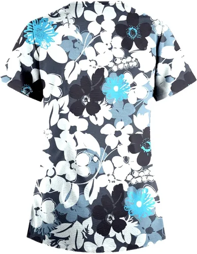Vista 4 de Camiseta de manga corta con cuello en V y bolsillos, con estampado de corbata, para enfermera, talla S-5XL