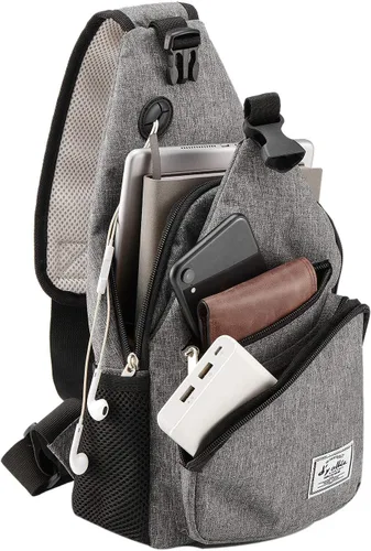 Vista 2 de d'yallee Bolso bandolera de 15.4 pulgadas para hombre, bandolera de nailon para viajes, gimnasio, deporte, senderismo con puerto de carga USB