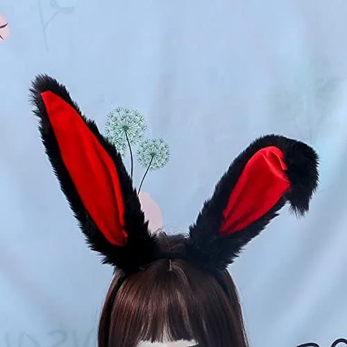 Vista 6 de Faylay Diadema de conejo peluda para cosplay y niña, con orejas de conejo