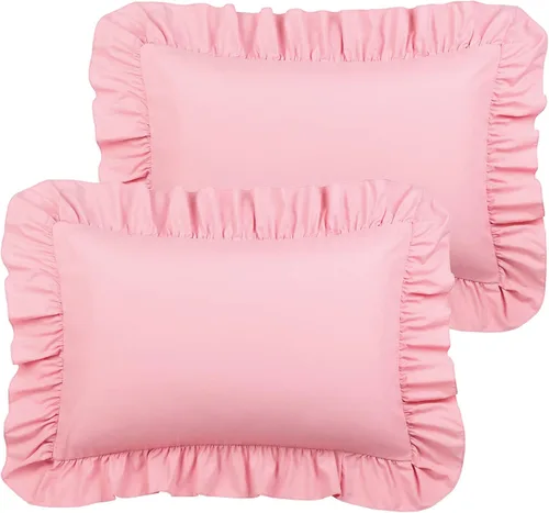 Vista 15 de PiccoCasa Juego de 2 fundas de almohada con volantes, sobre estándar, color Negro