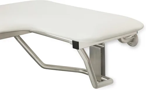 Vista 6 de Seachrome Asiento de ducha Lift-Assist, en forma de L, mano derecha, ADA, montaje en pared, acolchado blanco naugahído