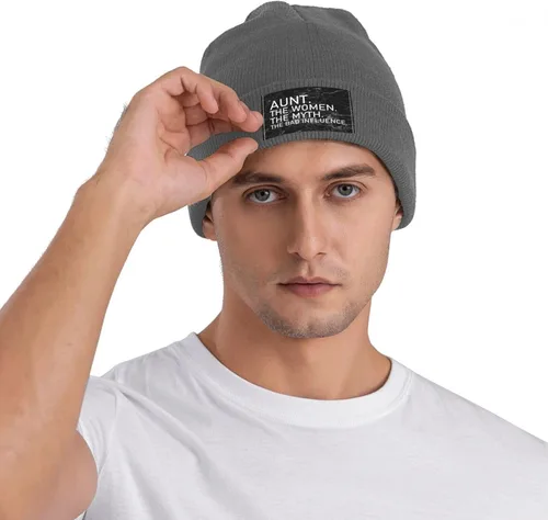 Vista 7 de YVNUM Aunt The Women The Myth The Bad Influence Beanie for Men,Slouchy Knit Skull Cap Warm Winter Hat Cuffed Plain Hat