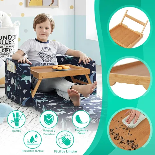 Vista 3 de Artmeer FSC - Bandejas de cama 100% bambú, tamaño mediano, 2 unidades, color natural Two FSC 100% bamboo bed trays with folding legs and handles