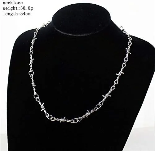 Vista 3 de Juego de collar de espinas blancas y negras con cadena de metal de seguridad para mujeres hombres niños y niñas joyería gótica fresca