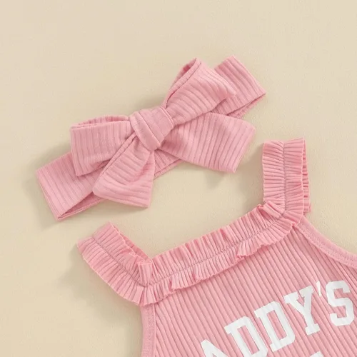 Vista 5 de Ropa para bebé niña Daddys Girls Ruffle Romper Top Manga Corta Body Floral Tutu Shorts Conjunto Recién Nacido Verano Traje