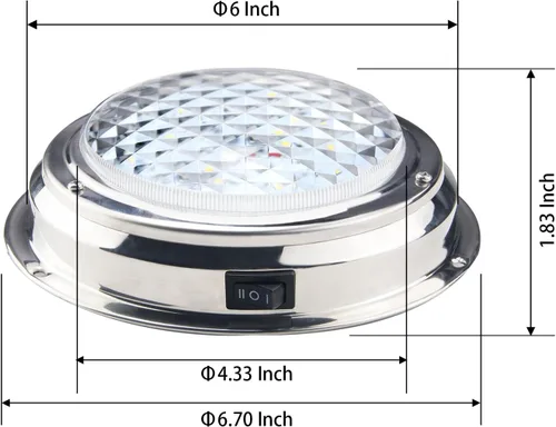 Vista 4 de Luz LED de cúpula para barco marino con interruptor, montaje en superficie de acero inoxidable, 12 voltios, 6.7 pulgadas (rojo y blanco)