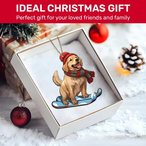 Vista 6 de Adornos de Navidad de madera de Golden Retriever impresos en 2 lados 2024, recuerdo para mujeres, hombres y amigos, adornos de árbol de Navidad