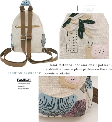 Vista 48 de HUANGGUOSHU Mochila de algodón tejida de algodón bohemio con bordado de lona estilo bohemio con múltiples bolsillos retro linda mochila cartera