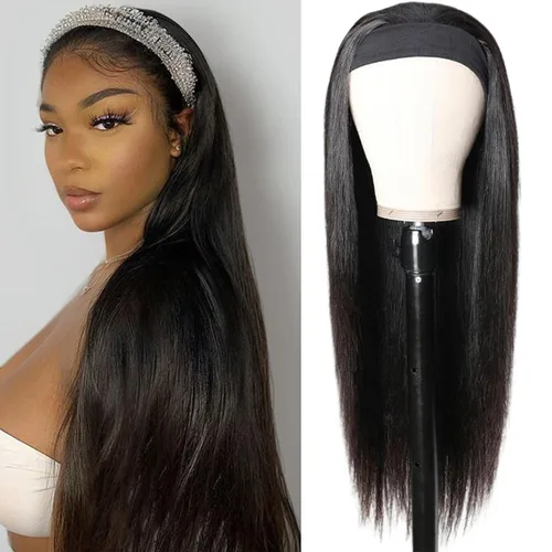 Vista 35 de Aiterina - Peluca de cabello humano con diadema de onda profunda para mujeres negras, cabello brasileño remy, sin pegamento, sin encaje frontal