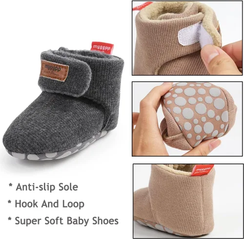Vista 3 de TIMATEGO - Pantuflas tipo botines de felpa con suela antideslizante para recién nacidos, bebés, niños y niñas