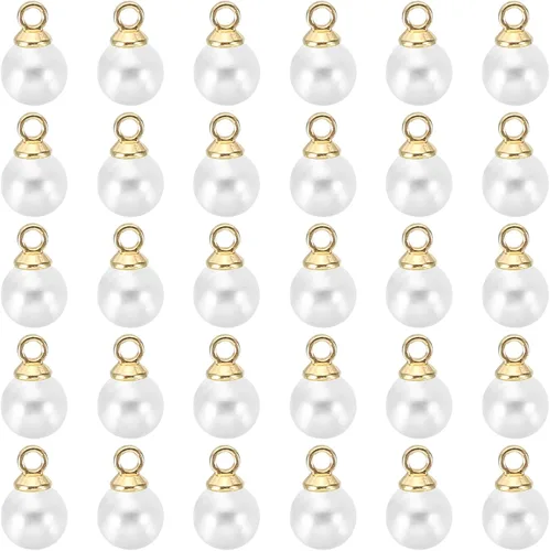Vista 58 de PATIKIL Abalorio de perlas, 100 cuentas de perlas de imitación de perlas colgantes para bricolaje para hacer joyas, pulseras, aretes, collares Beige