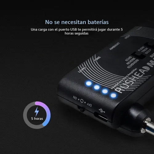 Vista 5 de Valeton Rushead Max - Amplificador de bolsillo portátil para bajo, cargador USB, multiefectos