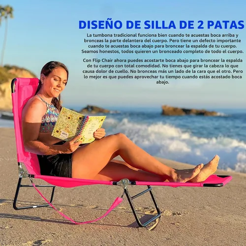 Vista 3 de EASYGO PRODUCTS Silla de césped, tumbona, 2 patas, soporte de material de poliéster, respaldo reclinable, almohada ideal para playa, hogar, patio