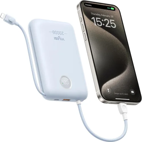Vista 10 de VIYISI Cargador portátil de 20000mAh 30W de carga rápida, banco de energía con cables incorporados y pantalla LED, paquete de batería USB C