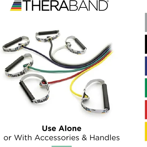 Vista 6 de TheraBand tubos de látex resistentes con manijas blandas. Ideales para ejercicio profesional de cuerpo completo, terapia física, pilates para parte