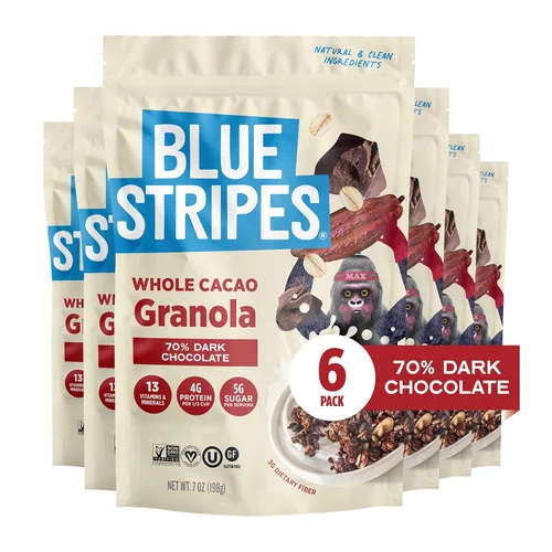 Vista 11 de Blue Stripes Granola de cacao entero con mantequilla de maní y plátano, 8 onzas