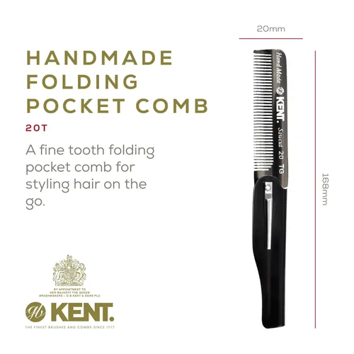 Vista 2 de Kent 20T - Peine de bolsillo plegable hecho a mano de grafito negro para hombres, peine de dientes finos para el cuidado diario del cabello, barba