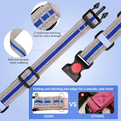 Vista 6 de Collar Martingala para perros, juego de collar y correa Martingala reflectante acolchado de neopreno suave con hebilla de seguridad, collar Azul