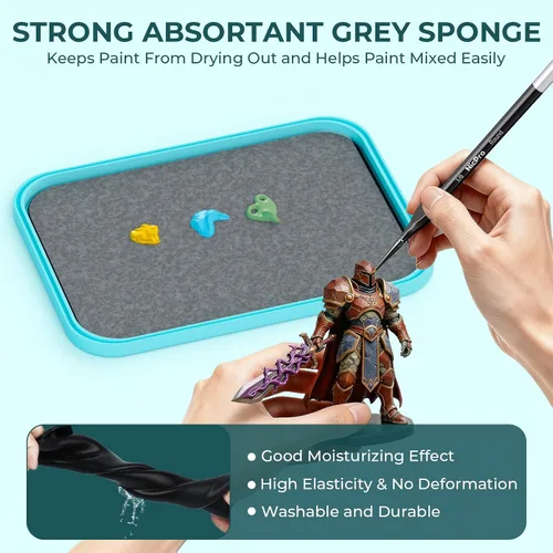 Vista 4 de Nicpro Paleta Stay Wet para kit de pintura acrílica en miniatura, paletas de bandeja de pintura con 100 piezas de papel de paleta, 4 esponjas