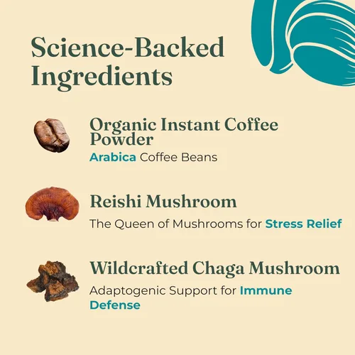 Vista 4 de Four Sigmatic - Café instantáneo de tostado medio orgánico adaptógeno con ashwagandha, chaga y tulsi, apoyo inmunológico y alivio del estrés, Keto