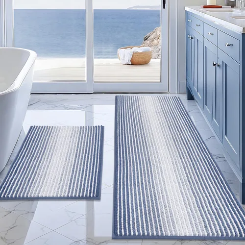 Vista 25 de BSICPRO Tapetes de baño de felpilla, 20 x 32 pulgadas, antideslizantes, absorbentes, suaves, peludos, para baño, lavables a máquina (salvia)