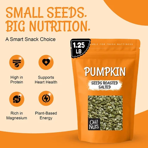 Vista 3 de Oh! Nuts Semillas de calabaza – Saladas tostadas – 1.25 libras – Pepitas sin cáscara – Empaquetadas en bolsa con cierre de cremallera de Nueva York