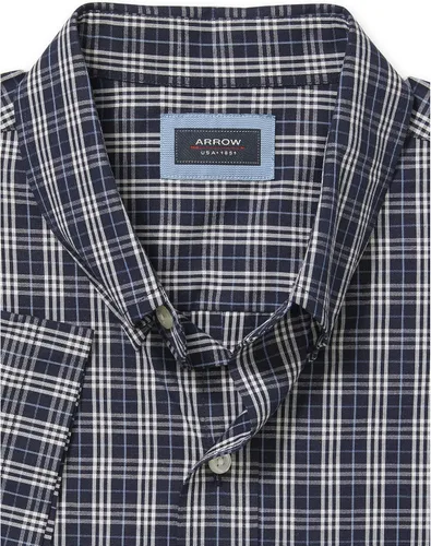 Vista 3 de Arrow 1851 Men's Hamilton Poplins Short Sleeve Button Down Plaid Shirt