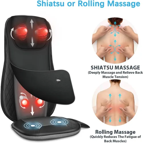 Vista 2 de CuPiLo Masajeador de cuello y espalda para silla, masajeador de espalda completa con calor para aliviar el dolor de tejido profundo, almohadilla
