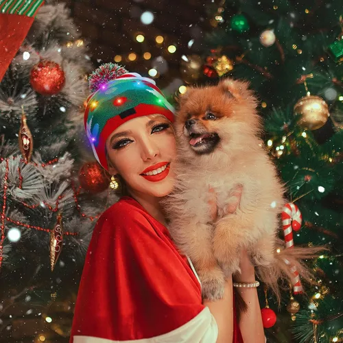 Vista 6 de SATINIOR 4 piezas de luces de Navidad, gorro de punto, gorro de Navidad con luces LED, sombrero de nieve LED, novedoso sombrero de invierno