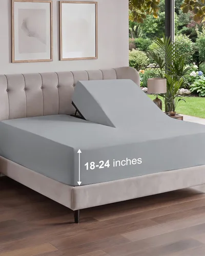 Vista 169 de Sábana bajera ajustable extra profunda Twin XL – Sábana bajera individual de lujo de hotel solamente – Se adapta fácilmente a colchones de 18 a 24