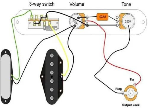 Vista 3 de Placa de puente de silla de montar de guitarra cargada Alnico V, placa de control de guitarra eléctrica con interruptor de 3 vías, juego de pastilla
