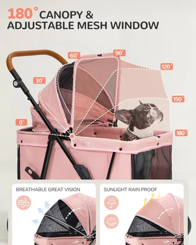 Vista 6 de Cochecito para perros grandes y medianos (20-132 libras), cochecito para mascotas para 2 perros pequeños, extra grande, resistente, plegable y Azul