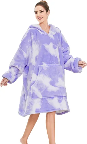Vista 34 de THREE POODLE - Manta con capucha portátil para mujeres, sudadera con capucha de sherpa de gran tamaño para adultos hombres, mantas con capucha