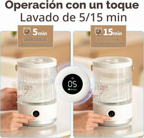 Vista 4 de Lavadora Portátil Mini – Lavadora Compacta Pequeña para Ropa Interior, Calcetines, Ropa de Bebé – Lavadora de Viaje Recargable con Modos de 5/15
