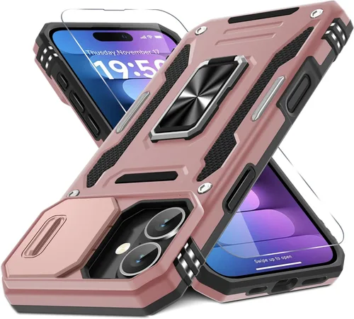 Vista 88 de DEERLAMN Funda para iPhone Air de 6.5 pulgadas con cubierta deslizante para cámara + protector de pantalla (2 paquetes), soporte de anillo giratorio