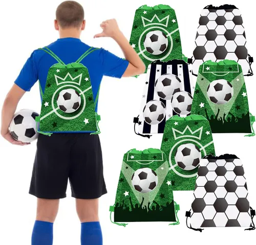 Vista 6 de CC HOME Paquete de 12 bolsas con cordón de fútbol, bolsas de recuerdo de fiesta de fútbol para niños, decoraciones de bebé con temática de fútbol