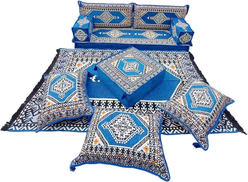 Vista 15 de arabicsofa Juego de sofá árabe en forma de U - Asiento modular azul real para habitación de invitados