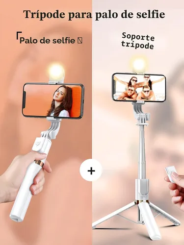 Vista 6 de Trípode para selfie stick con control remoto inalámbrico, trípode para selfie stick de 46 pulgadas con luz de relleno LED, para iPhone 16/15/14/14