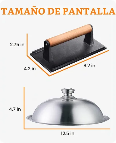 Vista 6 de Homenote Kit de accesorios para plancha Blackstone con domo y prensa de Cúpula + prensa rectangular (hierro fundido)