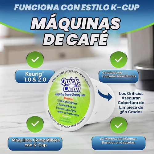 Vista 3 de Quick & Clean [6-Pack] Cápsulas de limpieza Keurig - Cápsula limpiadora K Cup para Keurig - Compatible con máquina de café 2.0, elimina manchas,
