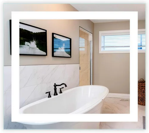 Vista 12 de Mirrors & Marble Espejo de pared LED pequeño – Espejo rectangular iluminado frontal para baño, dormitorio o ducha, antivaho y montado en la pared