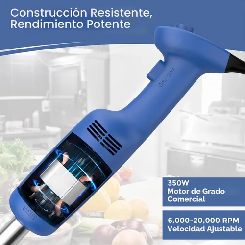 Vista 6 de Licuadora de inmersión comercial, batidora de mano, 350W 4000-20000RPM, acero inoxidable, eje desmontable de 10 pulgadas con velocidad variable